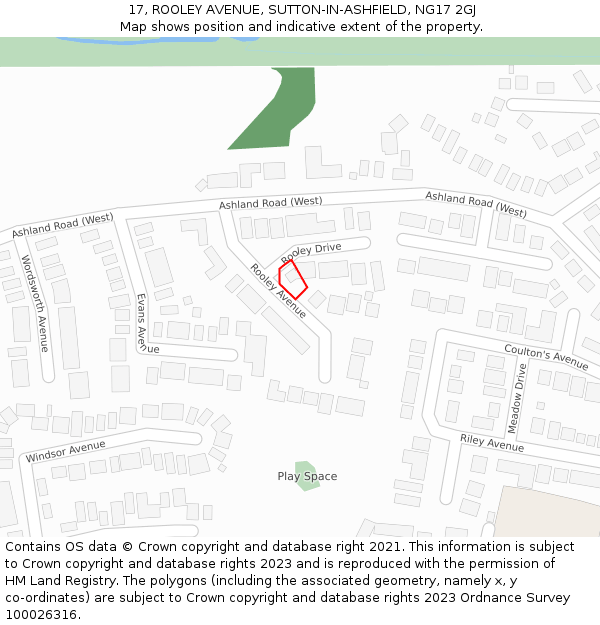 17, ROOLEY AVENUE, SUTTON-IN-ASHFIELD, NG17 2GJ: Location map and indicative extent of plot