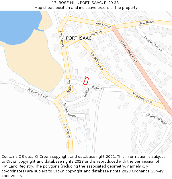 17, ROSE HILL, PORT ISAAC, PL29 3RL: Location map and indicative extent of plot