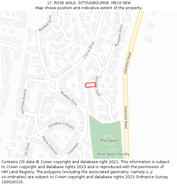 17, ROSE WALK, SITTINGBOURNE, ME10 4EW: Location map and indicative extent of plot