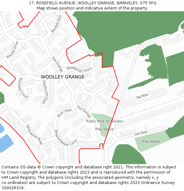 17, ROSEFIELD AVENUE, WOOLLEY GRANGE, BARNSLEY, S75 5FG: Location map and indicative extent of plot