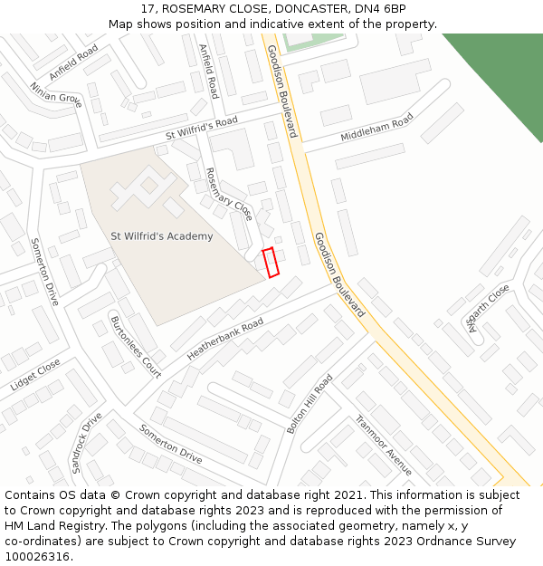 17, ROSEMARY CLOSE, DONCASTER, DN4 6BP: Location map and indicative extent of plot