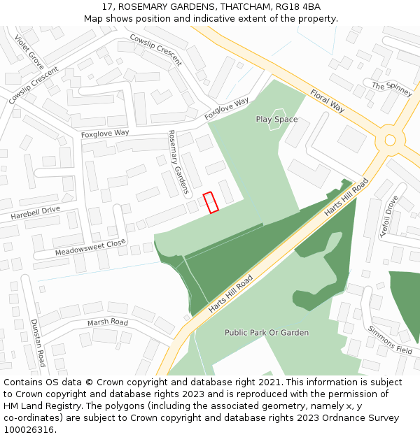 17, ROSEMARY GARDENS, THATCHAM, RG18 4BA: Location map and indicative extent of plot