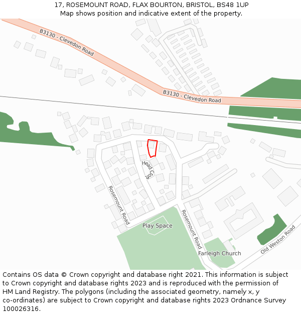 17, ROSEMOUNT ROAD, FLAX BOURTON, BRISTOL, BS48 1UP: Location map and indicative extent of plot