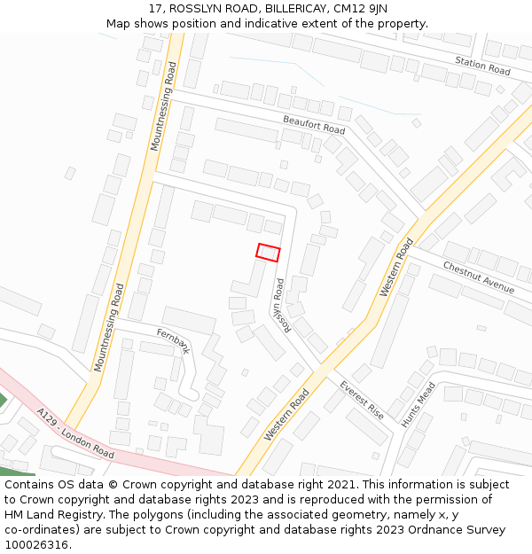 17, ROSSLYN ROAD, BILLERICAY, CM12 9JN: Location map and indicative extent of plot