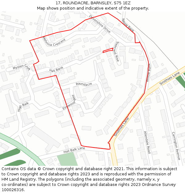 17, ROUNDACRE, BARNSLEY, S75 1EZ: Location map and indicative extent of plot