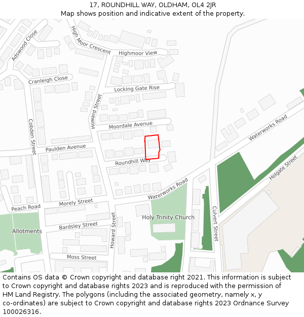 17, ROUNDHILL WAY, OLDHAM, OL4 2JR: Location map and indicative extent of plot