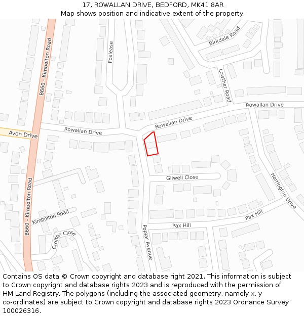 17, ROWALLAN DRIVE, BEDFORD, MK41 8AR: Location map and indicative extent of plot