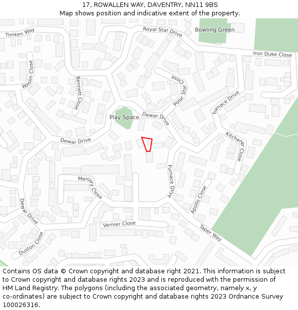 17, ROWALLEN WAY, DAVENTRY, NN11 9BS: Location map and indicative extent of plot