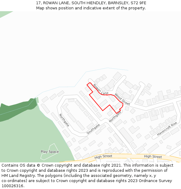 17, ROWAN LANE, SOUTH HIENDLEY, BARNSLEY, S72 9FE: Location map and indicative extent of plot