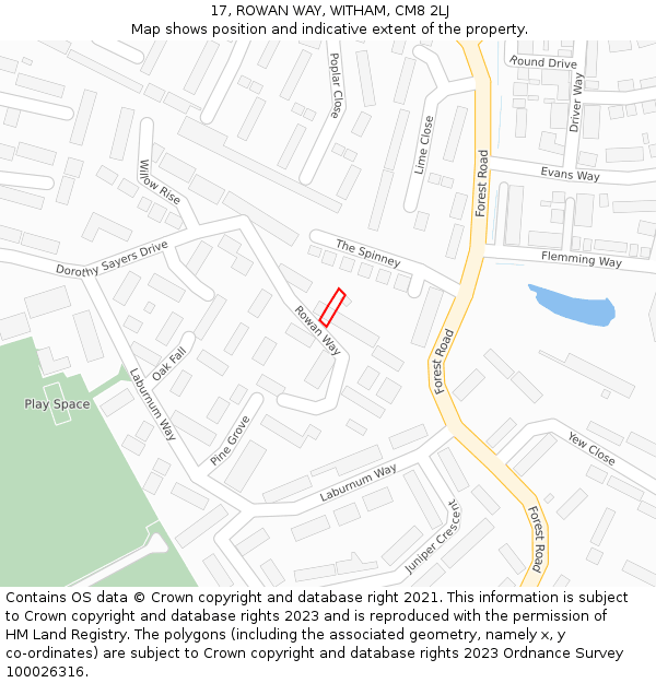 17, ROWAN WAY, WITHAM, CM8 2LJ: Location map and indicative extent of plot