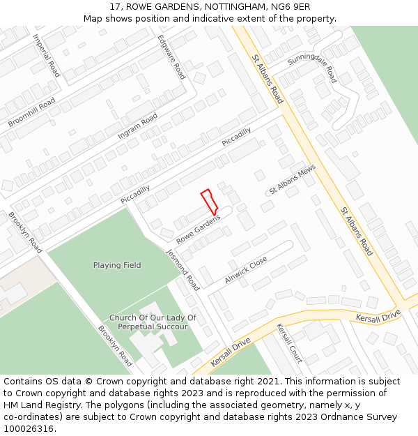 17, ROWE GARDENS, NOTTINGHAM, NG6 9ER: Location map and indicative extent of plot