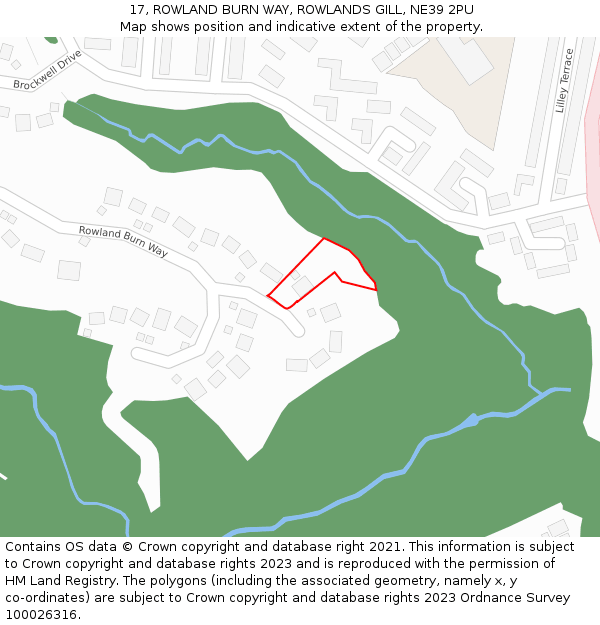 17, ROWLAND BURN WAY, ROWLANDS GILL, NE39 2PU: Location map and indicative extent of plot