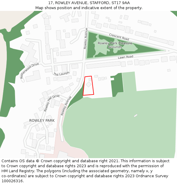 17, ROWLEY AVENUE, STAFFORD, ST17 9AA: Location map and indicative extent of plot
