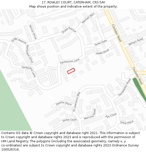 17, ROWLEY COURT, CATERHAM, CR3 5AY: Location map and indicative extent of plot