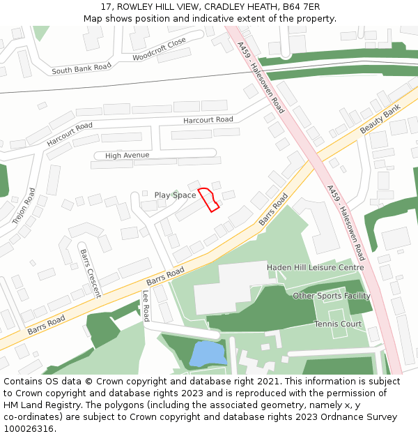 17, ROWLEY HILL VIEW, CRADLEY HEATH, B64 7ER: Location map and indicative extent of plot