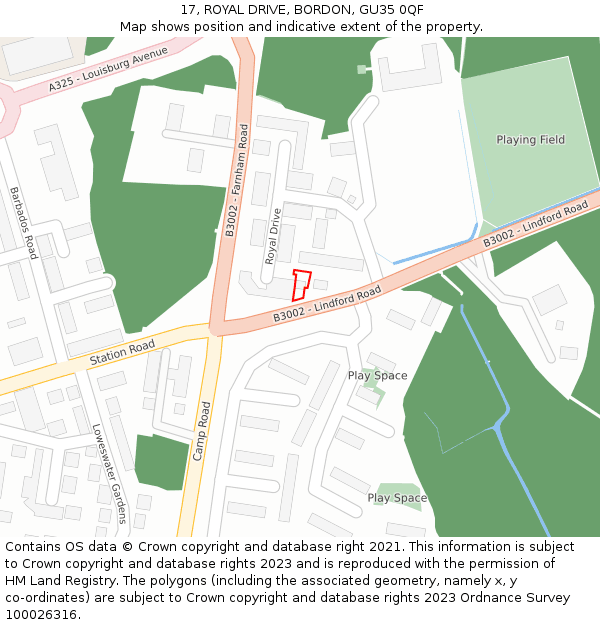 17, ROYAL DRIVE, BORDON, GU35 0QF: Location map and indicative extent of plot