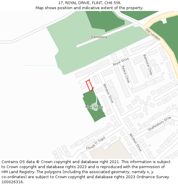 17, ROYAL DRIVE, FLINT, CH6 5YA: Location map and indicative extent of plot