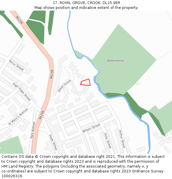 17, ROYAL GROVE, CROOK, DL15 9ER: Location map and indicative extent of plot