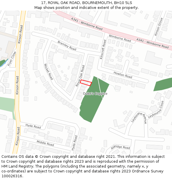 17, ROYAL OAK ROAD, BOURNEMOUTH, BH10 5LS: Location map and indicative extent of plot