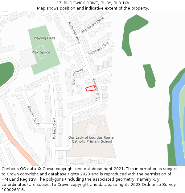 17, RUDGWICK DRIVE, BURY, BL8 1YA: Location map and indicative extent of plot