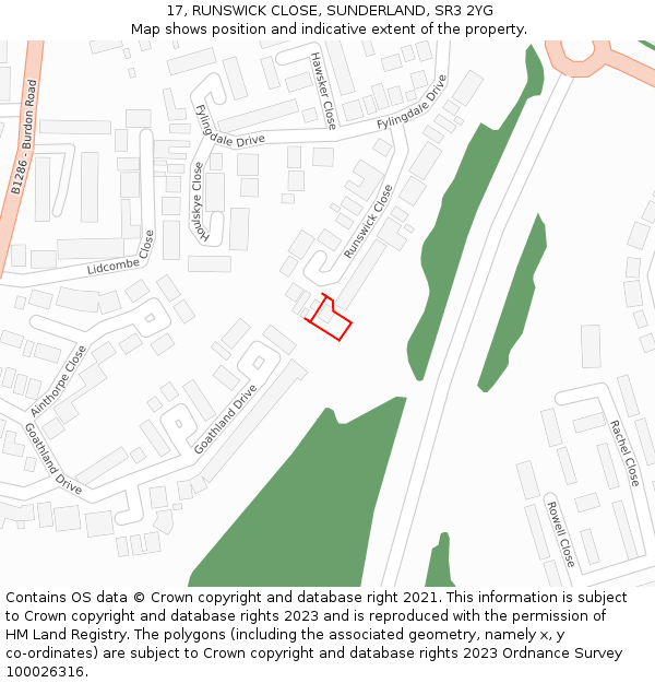 17, RUNSWICK CLOSE, SUNDERLAND, SR3 2YG: Location map and indicative extent of plot