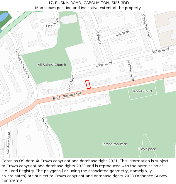 17, RUSKIN ROAD, CARSHALTON, SM5 3DD: Location map and indicative extent of plot