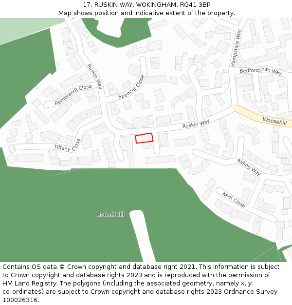 17, RUSKIN WAY, WOKINGHAM, RG41 3BP: Location map and indicative extent of plot