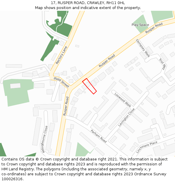 17, RUSPER ROAD, CRAWLEY, RH11 0HL: Location map and indicative extent of plot