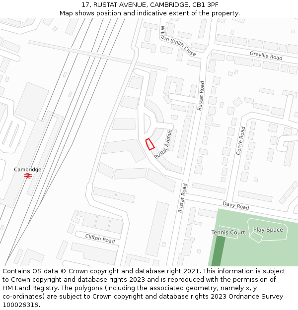 17, RUSTAT AVENUE, CAMBRIDGE, CB1 3PF: Location map and indicative extent of plot