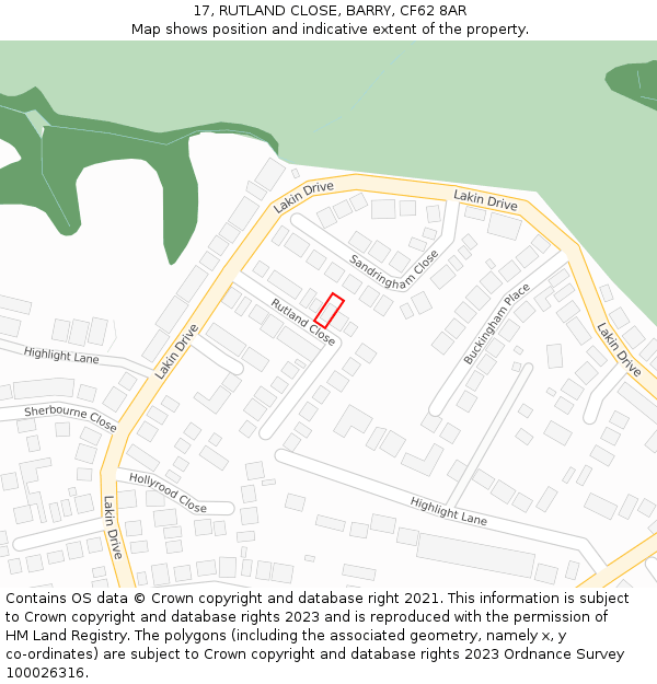 17, RUTLAND CLOSE, BARRY, CF62 8AR: Location map and indicative extent of plot