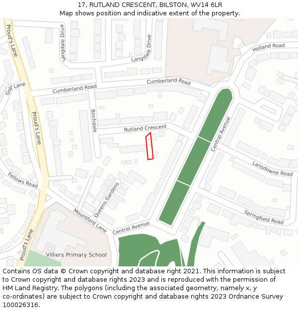 17, RUTLAND CRESCENT, BILSTON, WV14 6LR: Location map and indicative extent of plot