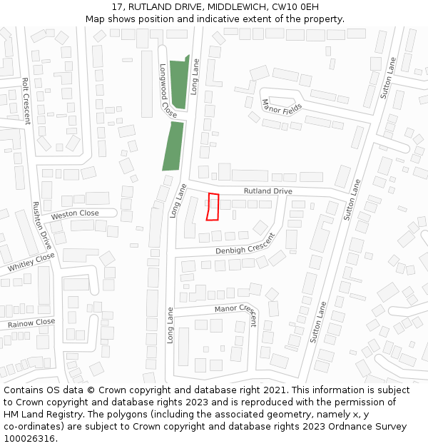 17, RUTLAND DRIVE, MIDDLEWICH, CW10 0EH: Location map and indicative extent of plot