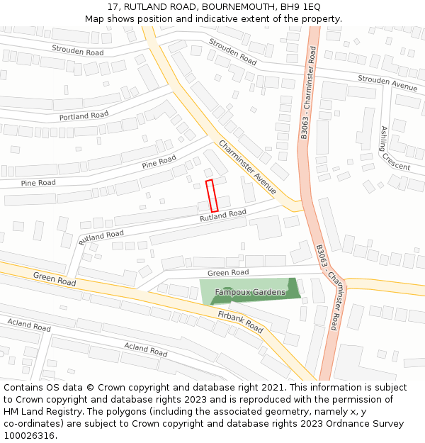 17, RUTLAND ROAD, BOURNEMOUTH, BH9 1EQ: Location map and indicative extent of plot