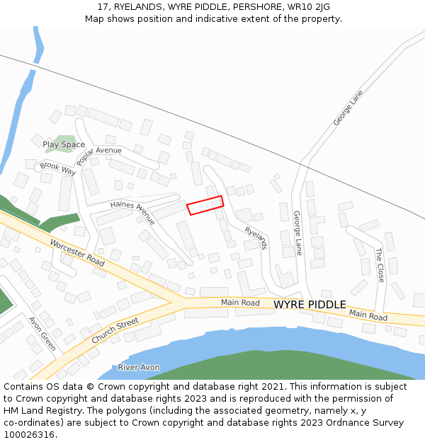 17, RYELANDS, WYRE PIDDLE, PERSHORE, WR10 2JG: Location map and indicative extent of plot