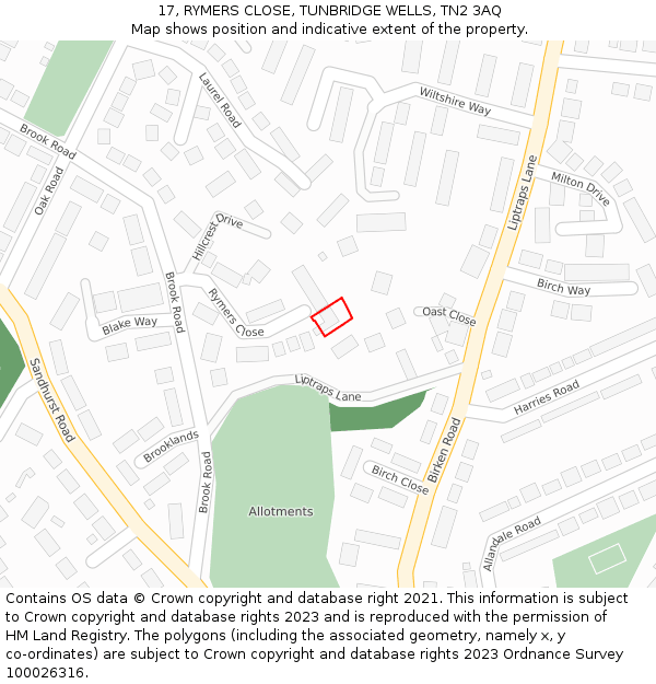 17, RYMERS CLOSE, TUNBRIDGE WELLS, TN2 3AQ: Location map and indicative extent of plot