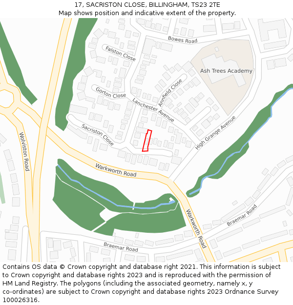 17, SACRISTON CLOSE, BILLINGHAM, TS23 2TE: Location map and indicative extent of plot