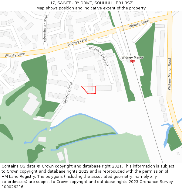 17, SAINTBURY DRIVE, SOLIHULL, B91 3SZ: Location map and indicative extent of plot