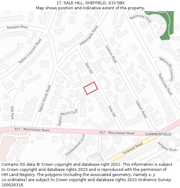 17, SALE HILL, SHEFFIELD, S10 5BX: Location map and indicative extent of plot