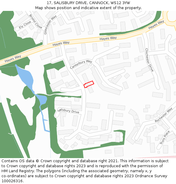 17, SALISBURY DRIVE, CANNOCK, WS12 3YW: Location map and indicative extent of plot
