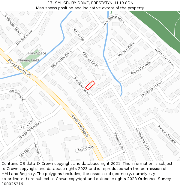 17, SALISBURY DRIVE, PRESTATYN, LL19 8DN: Location map and indicative extent of plot
