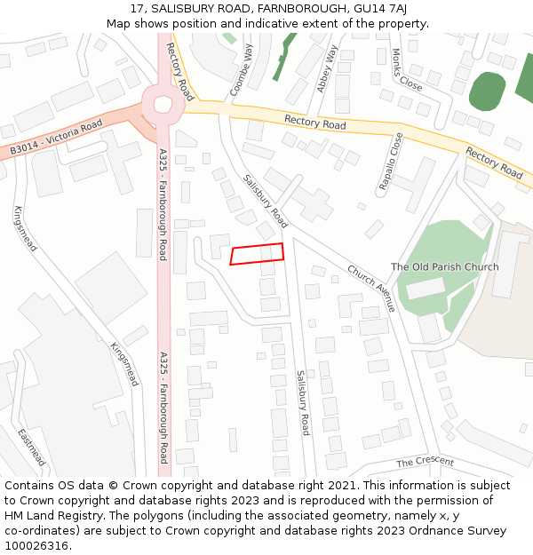 17, SALISBURY ROAD, FARNBOROUGH, GU14 7AJ: Location map and indicative extent of plot