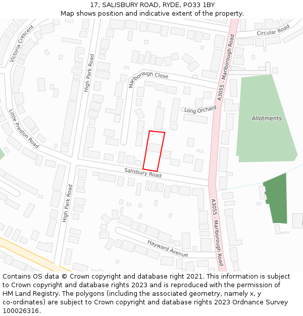 17, SALISBURY ROAD, RYDE, PO33 1BY: Location map and indicative extent of plot