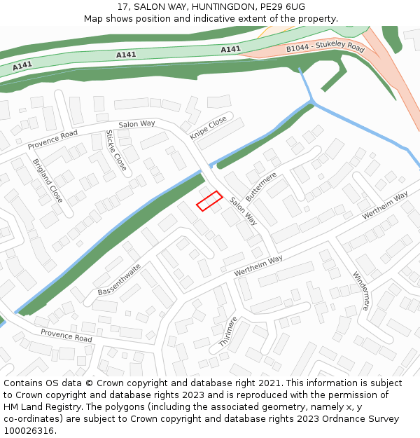 17, SALON WAY, HUNTINGDON, PE29 6UG: Location map and indicative extent of plot