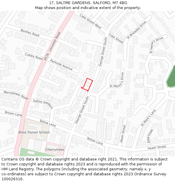 17, SALTIRE GARDENS, SALFORD, M7 4BG: Location map and indicative extent of plot