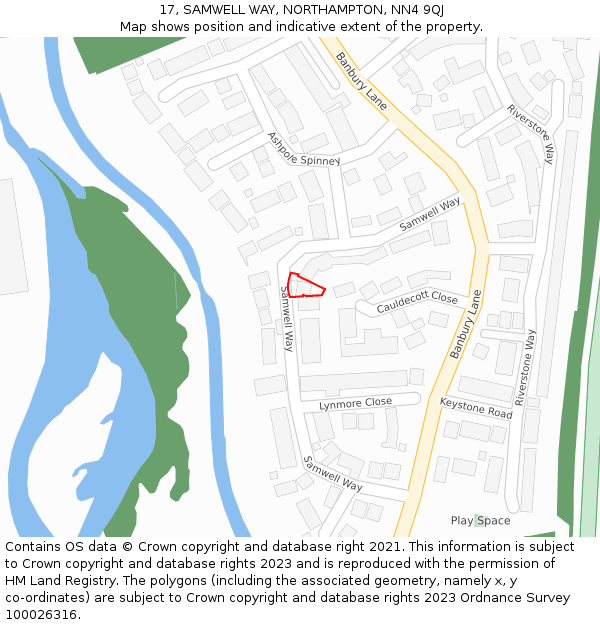 17, SAMWELL WAY, NORTHAMPTON, NN4 9QJ: Location map and indicative extent of plot