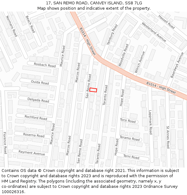 17, SAN REMO ROAD, CANVEY ISLAND, SS8 7LG: Location map and indicative extent of plot