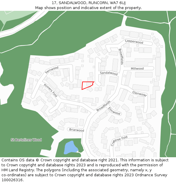 17, SANDALWOOD, RUNCORN, WA7 6UJ: Location map and indicative extent of plot