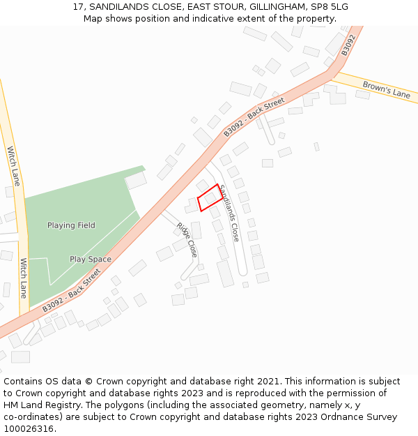 17, SANDILANDS CLOSE, EAST STOUR, GILLINGHAM, SP8 5LG: Location map and indicative extent of plot