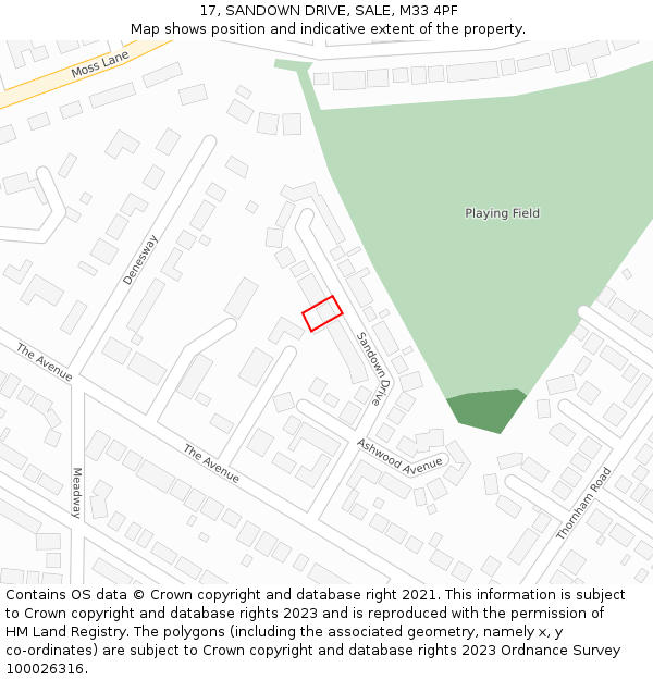 17, SANDOWN DRIVE, SALE, M33 4PF: Location map and indicative extent of plot