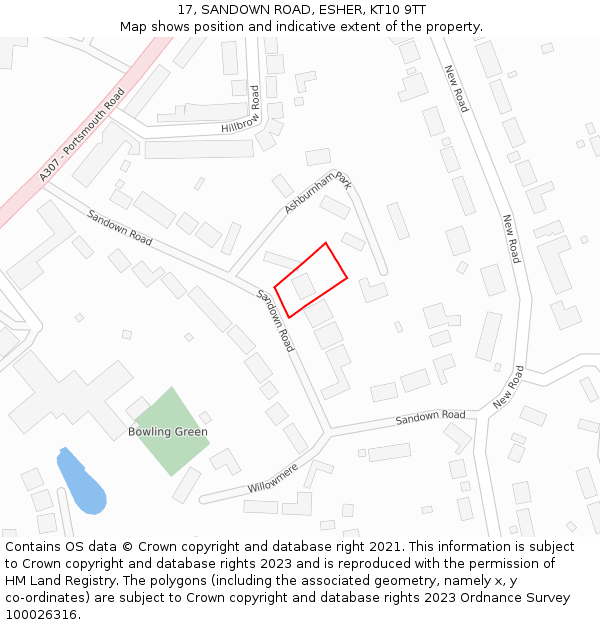 17, SANDOWN ROAD, ESHER, KT10 9TT: Location map and indicative extent of plot